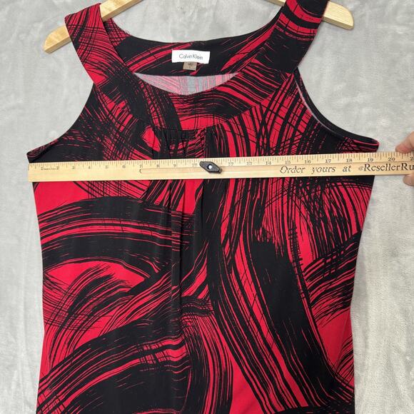 Calvin Klein Tank Top Womens Large Red Black Abstract Sleeveless Blouse Stretch - Picture 6 of 10
